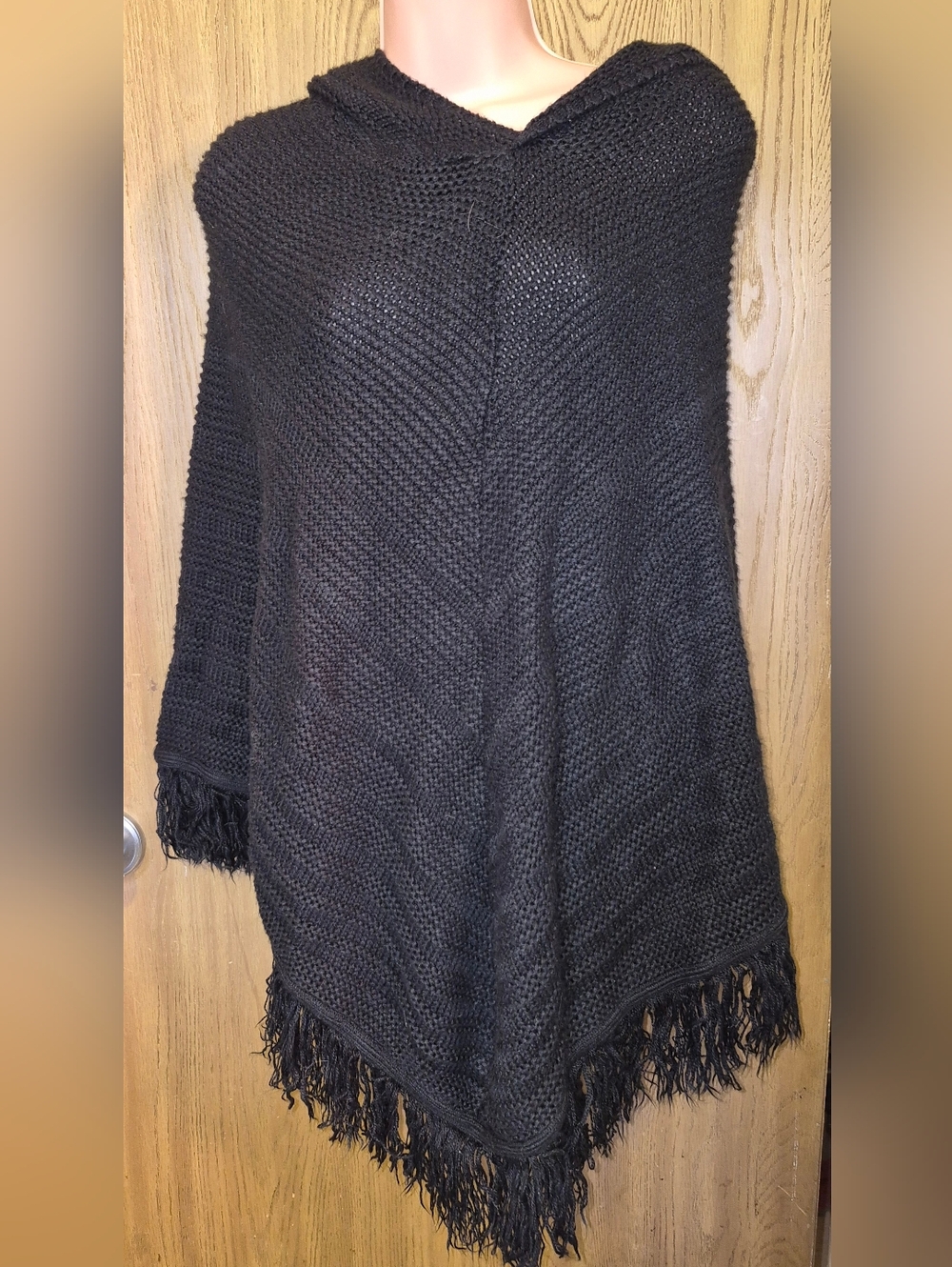Black Hood Sweater Poncho Cape Gothic Whimsical Goth  Fashion Bug  Fringe